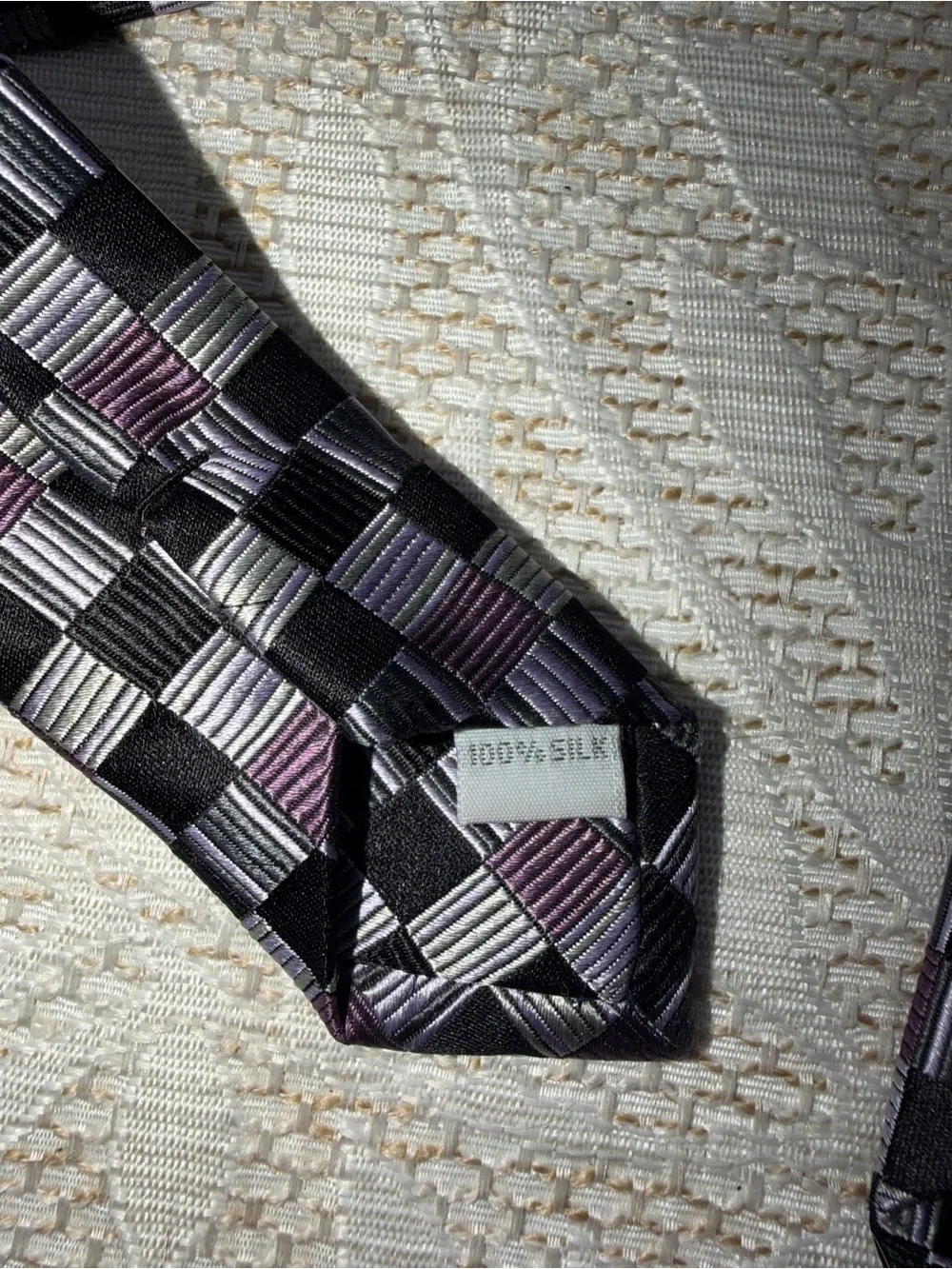 Men's Black and Purple Check Pattern 100% SilkTie